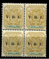 Изображение Трансвааль 1900 г. Gb# 233 • 1 sh. • надпечатка "V.R.I." • герб колонии • MNH OG XF • кв.блок ( кат.- £15 )