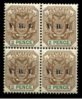 Изображение Трансвааль 1900 г. Gb# 228 • 2 d. • надпечатка "V.R.I." • герб колонии • MNH OG XF • кв.блок ( кат.- £15 )