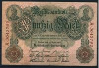 Изображение Германия 1910 г. B P# 41 • 50 марок • регулярный выпуск • VF- ( кат. - $50 )
