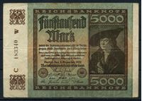 Изображение Германия 1922 г. P# 81a • 5000 марок • в.з. "буквы G D" • регулярный выпуск • VF