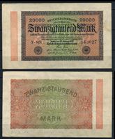 Изображение Германия 1923 г. P# 85b • 20 тыс. марок • в.з. "буквы G D" • регулярный выпуск • XF-AU ( кат. - $15 )