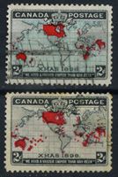 Изображение Канада 1898 г. SC# 85-6 • 2 c.(2) • Единая пенни-почта • карта Британской Империи • Used XF • полн. серия ( кат.- $18 )