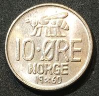 Изображение Норвегия 1960 г. • KM# 411 • 10 эре • пчела • регулярный выпуск • MS BU ( кат.- $7,00 )
