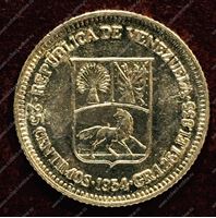 Изображение Венесуэла 1954г. KM# 35 / 25 центимос / BUNC / Серебро