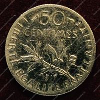 Изображение Франция 1917г. KM# 854 / 50 сантимов / XF / Серебро