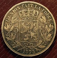 Изображение Бельгия 1873г. KM# 24 / 5 франков / XF / Серебро