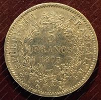 Изображение Франция 1873г. A KM# 820.1 / 5 франков / AU / Серебро