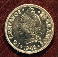 Изображение Доминикана 1942г. KM# 19 / 10 центимос / BUNC / Серебро