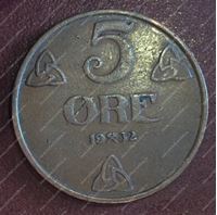 Изображение Норвегия 1932 г. KM# 368 • 5 оре • XF-