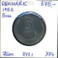 Изображение Дания 1952 г. • KM# 843.1 • 5 эре • регулярный выпуск • XF+ ( кат.- $20,00 )
