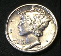 Изображение США 1943 г. D • KM# 195 • дайм(10 центов) • (серебро) • "голова Меркурия" • регулярный выпуск • XF