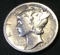 Изображение США 1942 г. D • KM# 195 • дайм(10 центов) • (серебро) • "голова Меркурия" • регулярный выпуск • VF