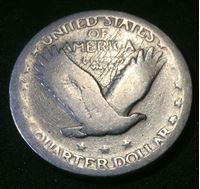 Изображение США 1919 г. ?? • KM# 145 • квотер(25 центов) • "слепая" (серебро) • "Стоящая свобода" • регулярный выпуск • G