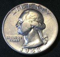 Изображение США 1948 г. • KM# 164 • квотер(25 центов) • (серебро) • Джордж Вашингтон • регулярный выпуск • XF-