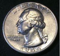 Изображение США 1944 г. • KM# 164 • квотер(25 центов) • (серебро) • Джордж Вашингтон • регулярный выпуск • AU+