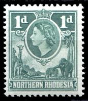 Изображение Северная Родезия 1953 г. Gb# 62 • Елизавета II основной выпуск • 1d. • слоны и жирафы • MNH OG XF