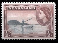 Изображение Ньясаленд 1953-1954 гг. Gb# 173 • Елизавета II основной выпуск • 1/2d. • лодка на озере Ньяса • MNH OG XF