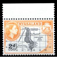 Изображение Ньясаленд 1953-1954 гг. Gb# 176 • 2d. • карта страны • MNH OG XF+