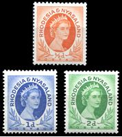 Изображение Родезия и Ньясаленд 1953-1956 гг. Gb# 1-3 • Елизавета II основной выпуск • 1/2 - 2d. • MNH OG XF+