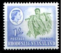 Изображение Родезия и Ньясаленд 1959-1962 гг. Gb# 25 • Елизавета II основной выпуск • 1sh. • носильщик листьев • MNH OG XF+