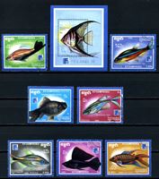 Изображение Камбоджа 1988 г. SC# 876-82 • рыбы • Used(ФГ) VF • полн. серия+блок