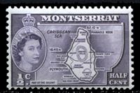 Изображение Монтсеррат 1953-62 гг. Gb# 136b • Елизавета II основной выпуск • 1/2c. • карта острова (тип II - "colony") • MNH OG XF