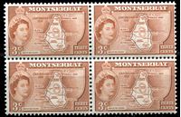 Изображение Монтсеррат 1953-62 гг. Gb# 139a • Елизавета II основной выпуск • 3c. • карта острова (тип II - "colony") • MNH OG XF • кв.блок