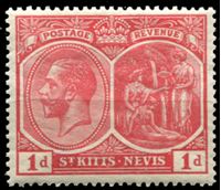 Изображение Сент-Китс и Невис 1921-29 гг. Gb# 38 • Георг V основной выпуск • 1d. • Колумб и королева Изабелла • MNH OG XF