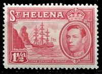 Изображение Святой Елены о-в 1938-44 гг. Gb# 133 • Георг VI основной выпуск • 1 1/2d. • Фрегат у берега острова • MLH OG XF