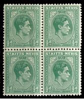 Изображение Сент-Китс и Невис 1938-50 гг. Gb# 68a • 1/2d. • Георг VI основной выпуск • MNH OG XF • кв.блок