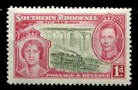 Изображение Южная Родезия 1937 г. Gb# 36 • Коронация Георга VI • 1d. • паровоз на фоне водопада Виктория • MNH OG XF