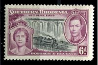 Изображение Южная Родезия 1937 г. Gb# 39 • Коронация Георга VI • 6d. • паровоз на фоне водопада Виктория • MLH OG XF