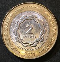 Изображение Аргентина 2011 г. • KM# • 2 песо • герб страны • регулярный выпуск • BU-
