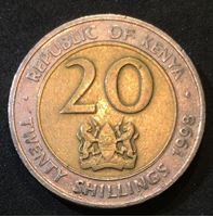 Изображение Кения 1998 г. • KM# 32 • 20 шиллингов • герб Кении • президент Мои Даниель Арап • регулярный выпуск • VF