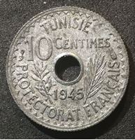 Изображение Тунис 1945 г. • KM# 271 • 10 сантимов • редкая! • регулярный выпуск • UNC ( кат.- $ 150,00 )