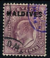 Изображение Мальдивы 1906 г. Gb# 4 • 5 c. • Эдуард VII • надпечатка на м. Цейлона • стандарт • Used VF ( кат.- £7 )