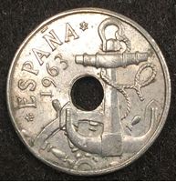 Изображение Испания 1963 г. (65 ) • KM# 777 • 50 сентимо • корабельный якорь • регулярный выпуск • BU