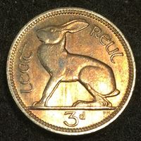 Изображение Ирландия 1962 г. • KM# 12a • 3 пенса • заяц • регулярный выпуск • MS BU ( кат.- $8,00 )