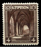 Изображение Кипр 1928 г. • Gb# 127 • 4 pi. • 50-летие Британского правления. • Аббатство Беллапаис • MH OG XF ( кат.- £10 )