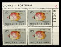 Изображение Мозамбик 1951 г. SC# 333 • 10 c. • Рыбы • Нитеперая рыба-бабочка • MNH OG Люкс • № кв. блок