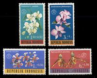 Изображение Индонезия 1962 г. SC# B146-9 • Цветы • орхидеи • благотворительный выпуск • MNH OG XF • полн. серия