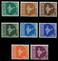 Изображение Индия 1957-58 гг. Gb# 375..85 • 1 .. 75 n.p. • 8 номиналов • Карта страны • стандарт • MNH OG XF ( кат.- £15 )