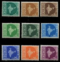 Изображение Индия 1957-58 гг. • Gb# 375..85 • 1 .. 75 n.p. • 9 номиналов • Карта страны • стандарт • MNH OG XF ( кат.- £20 )