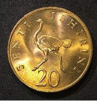 Изображение Танзания 1979 г. • KM# 2 • 20 сенти • президент Джулиус Ньерере • страус • регулярный выпуск • MS BU ( кат.- $3,00 )