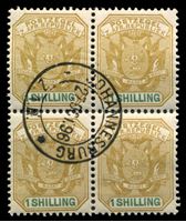 Изображение Трансвааль 1896-97 гг. • Gb# 223 • 1 sh. • герб колонии • Used(ФГ) XF • кв.блок ( кат.- £5 )
