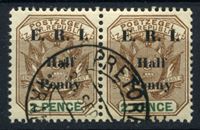 Изображение Трансвааль 1901 г. • Gb# 243 • 1/2 на 2 d. • надпечатка "E.R.I." • герб колонии • Used(ФГ) VF • пара ( кат.- £3 )