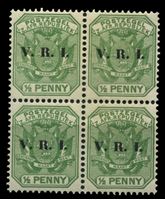 Изображение Трансвааль 1900 г. • Gb# 226 • 1/2 d. • надпечатка "V.R.I." • герб колонии • MNH OG XF • кв.блок