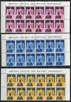 Изображение Гана 1959 г. SC# 39-41 • 2 1./2 d. - 2s.6d. • Авраам Линкольн (150 лет со дня рождения) • блоки 10 марок с текстом • MNH OG XF • полн. серия