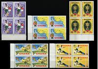 Изображение Гана 1959 г. • SC# 61-5 • 1/2 d. - 2s.6d. • Западноафриканское первенство по футболу • MNH OG XF • полн. серия • кв. блоки