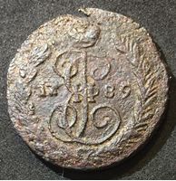 Изображение Россия 1789 г. Е.М. • Уе# 2818 • 1 копейка • вензель Екатерины II • Георгий Победоносец • регулярный выпуск • VG